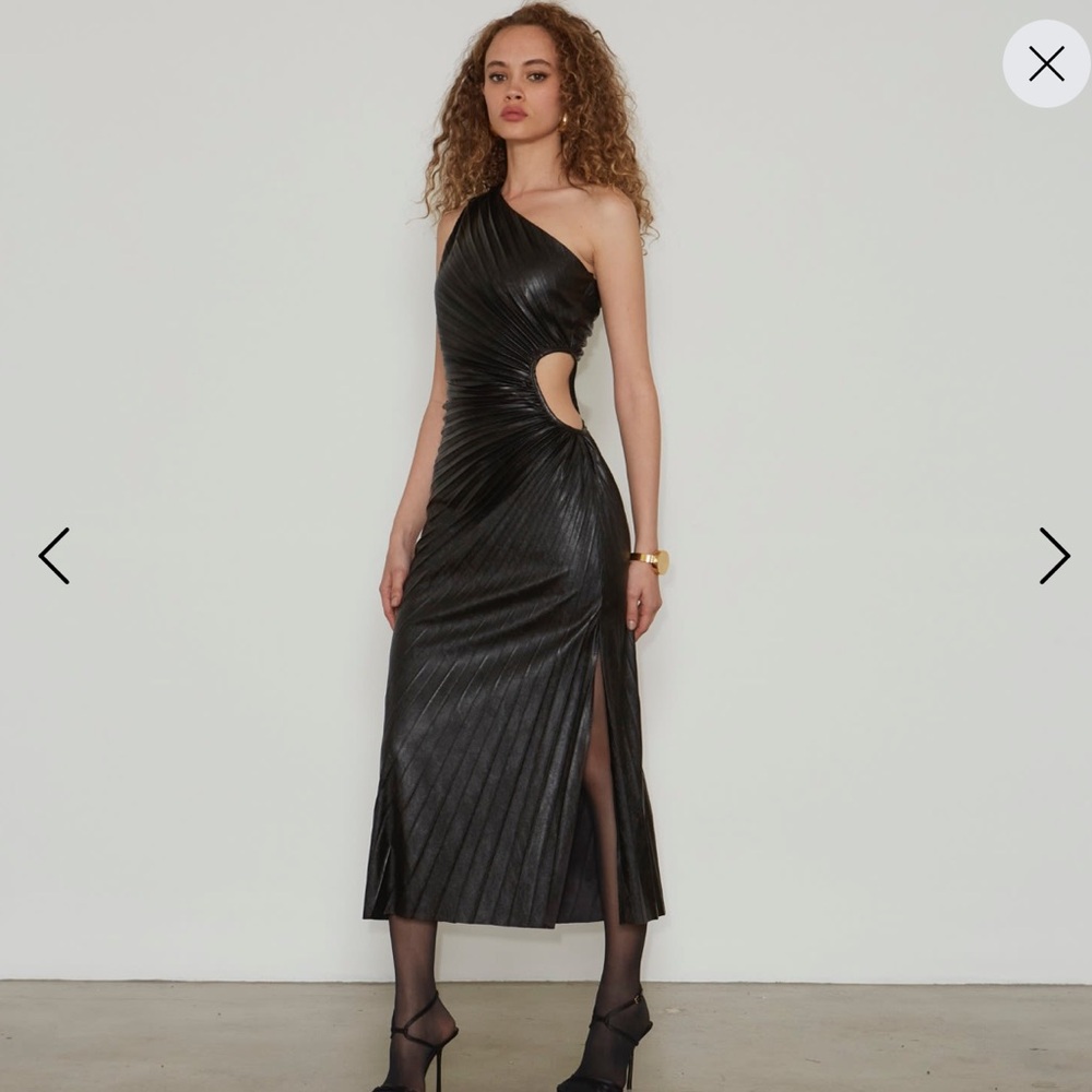 Delfi collective solie black faux leather one shoulder midi dress